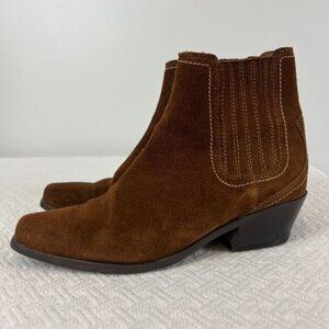 Zara Women's 36 US 6 Brown Leather Cowboy Western Booties Boots Heeled Slip On